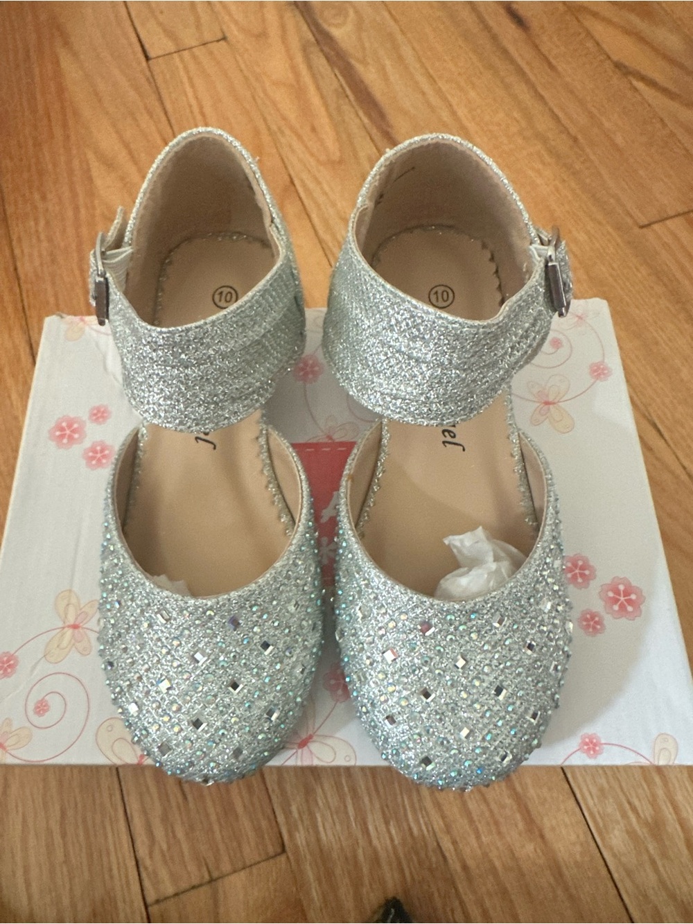 Sparkling Silver Girls Dress Shoes with Ankle Strap